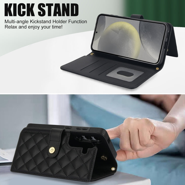 For Samsung Galaxy S24+ 5G Crossbody Multifunction Rhombic Leather Phone Case(Black) - free shipping - PMC Jewellery - Order now!