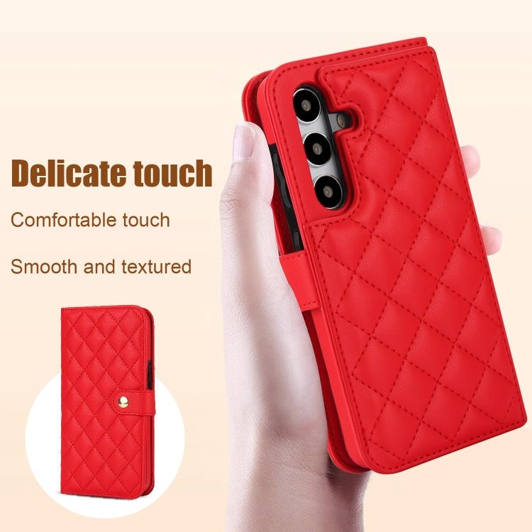 For Samsung Galaxy S24+ 5G Crossbody Multifunction Rhombic Leather Phone Case(Red) - Galaxy S24+ 5G Cases by PMC Jewellery | Online Shopping South Africa | PMC Jewellery | Buy Now Pay Later Mobicred