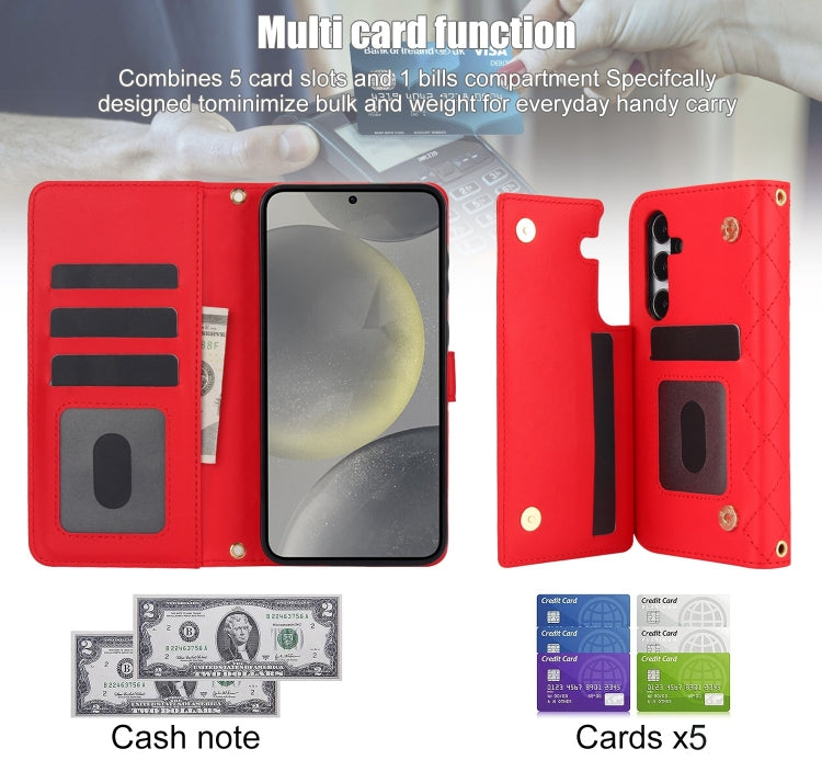 For Samsung Galaxy S24+ 5G Crossbody Multifunction Rhombic Leather Phone Case(Red) - Galaxy S24+ 5G Cases by PMC Jewellery | Online Shopping South Africa | PMC Jewellery | Buy Now Pay Later Mobicred