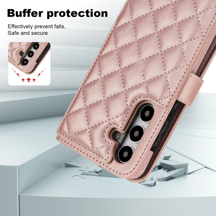 For Samsung Galaxy S24+ 5G Crossbody Multifunction Rhombic Leather Phone Case(Rose Gold) - Galaxy S24+ 5G Cases by PMC Jewellery | Online Shopping South Africa | PMC Jewellery | Buy Now Pay Later Mobicred