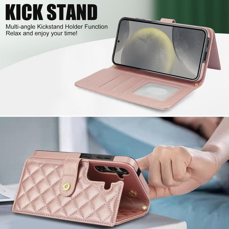 For Samsung Galaxy S24+ 5G Crossbody Multifunction Rhombic Leather Phone Case(Rose Gold) - Galaxy S24+ 5G Cases by PMC Jewellery | Online Shopping South Africa | PMC Jewellery | Buy Now Pay Later Mobicred