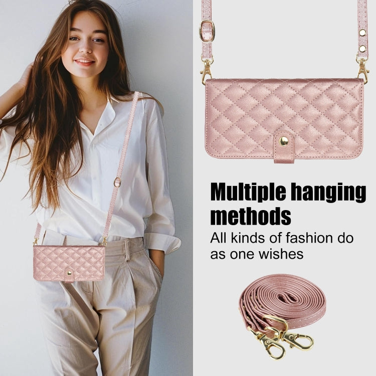 For Samsung Galaxy S24+ 5G Crossbody Multifunction Rhombic Leather Phone Case(Rose Gold) - Galaxy S24+ 5G Cases by PMC Jewellery | Online Shopping South Africa | PMC Jewellery | Buy Now Pay Later Mobicred