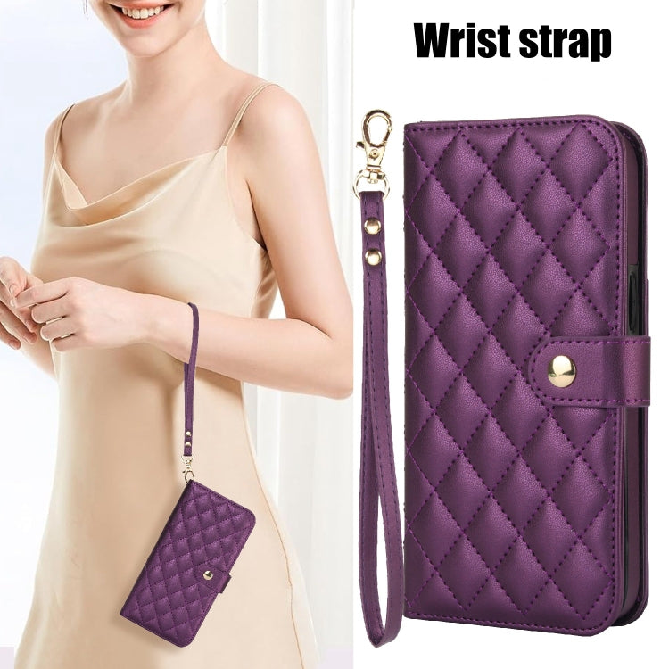 For Samsung Galaxy S24+ 5G Crossbody Multifunction Rhombic Leather Phone Case(Dark Purple) - Galaxy S24+ 5G Cases by PMC Jewellery | Online Shopping South Africa | PMC Jewellery | Buy Now Pay Later Mobicred