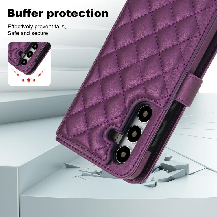 For Samsung Galaxy S24+ 5G Crossbody Multifunction Rhombic Leather Phone Case(Dark Purple) - Galaxy S24+ 5G Cases by PMC Jewellery | Online Shopping South Africa | PMC Jewellery | Buy Now Pay Later Mobicred