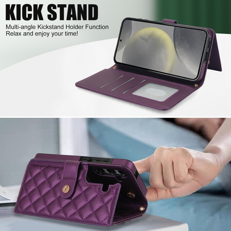 For Samsung Galaxy S24+ 5G Crossbody Multifunction Rhombic Leather Phone Case(Dark Purple) - Galaxy S24+ 5G Cases by PMC Jewellery | Online Shopping South Africa | PMC Jewellery | Buy Now Pay Later Mobicred