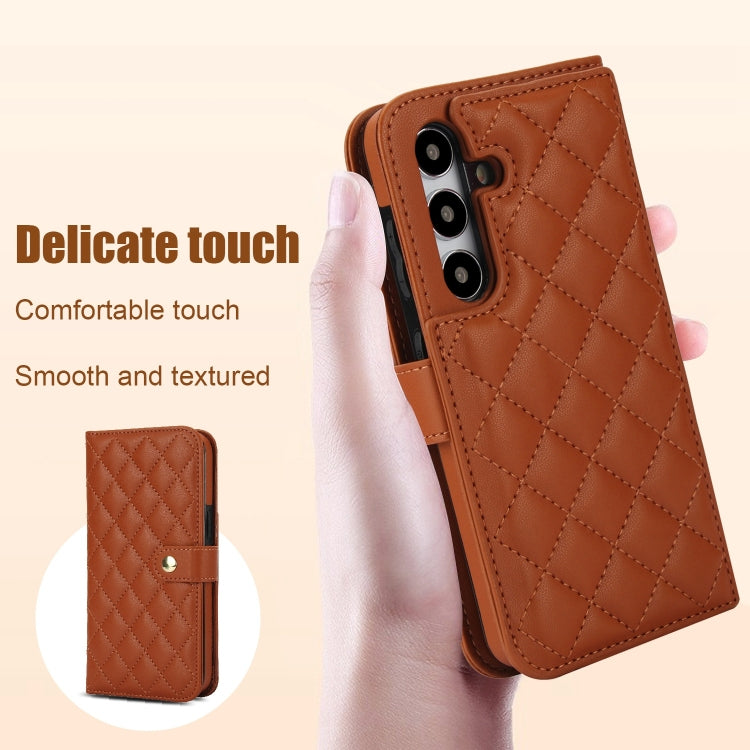 For Samsung Galaxy S24+ 5G Crossbody Multifunction Rhombic Leather Phone Case(Brown) - Galaxy S24+ 5G Cases by PMC Jewellery | Online Shopping South Africa | PMC Jewellery | Buy Now Pay Later Mobicred