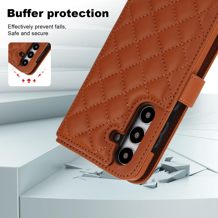 For Samsung Galaxy S24+ 5G Crossbody Multifunction Rhombic Leather Phone Case(Brown) - Galaxy S24+ 5G Cases by PMC Jewellery | Online Shopping South Africa | PMC Jewellery | Buy Now Pay Later Mobicred