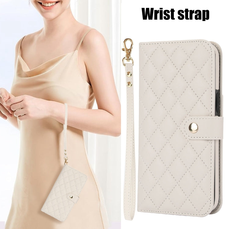 For Samsung Galaxy S24 5G Crossbody Multifunction Rhombic Leather Phone Case(White) - Galaxy S24 5G Cases by PMC Jewellery | Online Shopping South Africa | PMC Jewellery | Buy Now Pay Later Mobicred