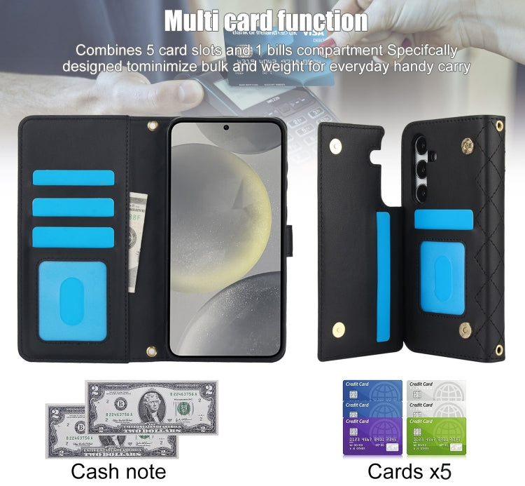 For Samsung Galaxy S24 5G Crossbody Multifunction Rhombic Leather Phone Case(Black) - Galaxy S24 5G Cases by PMC Jewellery | Online Shopping South Africa | PMC Jewellery | Buy Now Pay Later Mobicred