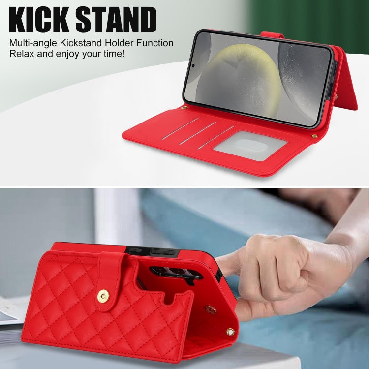 For Samsung Galaxy S24 5G Crossbody Multifunction Rhombic Leather Phone Case(Red) - Galaxy S24 5G Cases by PMC Jewellery | Online Shopping South Africa | PMC Jewellery | Buy Now Pay Later Mobicred