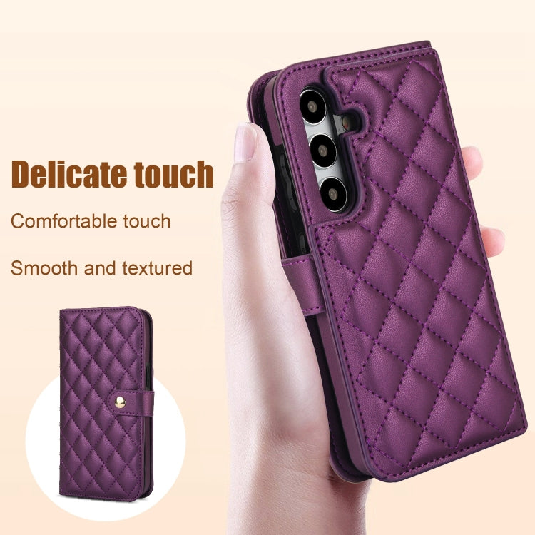 For Samsung Galaxy S24 5G Crossbody Multifunction Rhombic Leather Phone Case(Dark Purple) - Galaxy S24 5G Cases by PMC Jewellery | Online Shopping South Africa | PMC Jewellery | Buy Now Pay Later Mobicred