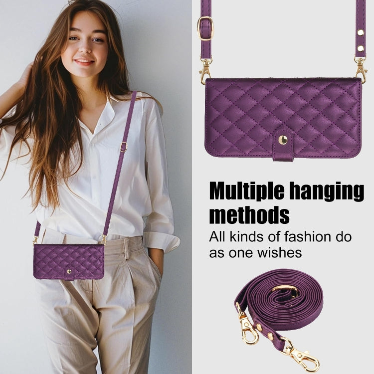 For Samsung Galaxy S24 5G Crossbody Multifunction Rhombic Leather Phone Case(Dark Purple) - Galaxy S24 5G Cases by PMC Jewellery | Online Shopping South Africa | PMC Jewellery | Buy Now Pay Later Mobicred