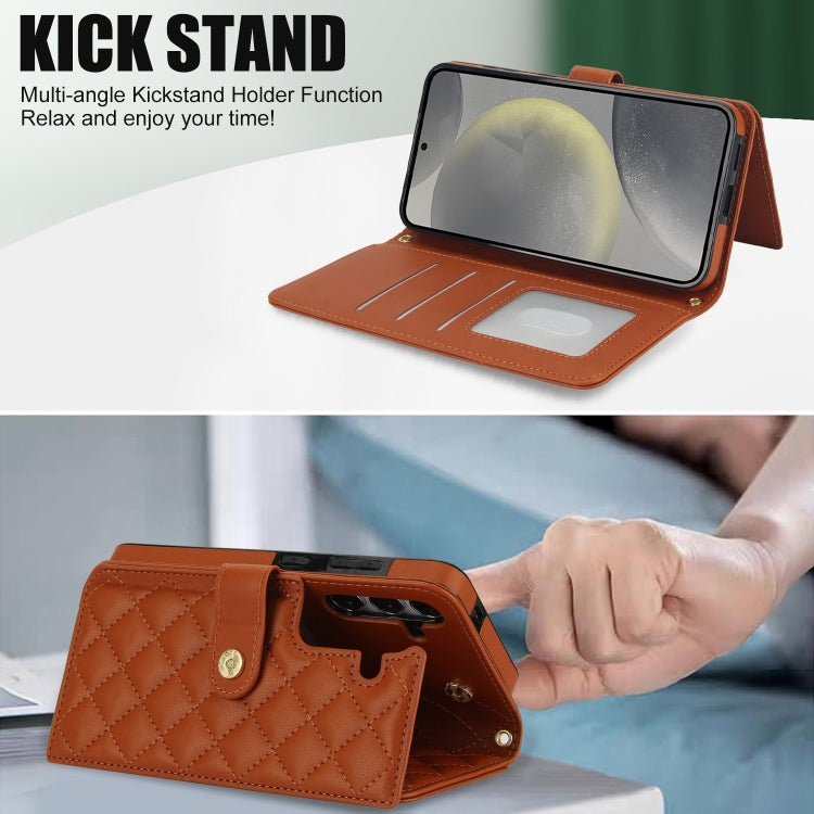 For Samsung Galaxy S24 5G Crossbody Multifunction Rhombic Leather Phone Case(Brown) - Galaxy S24 5G Cases by PMC Jewellery | Online Shopping South Africa | PMC Jewellery | Buy Now Pay Later Mobicred