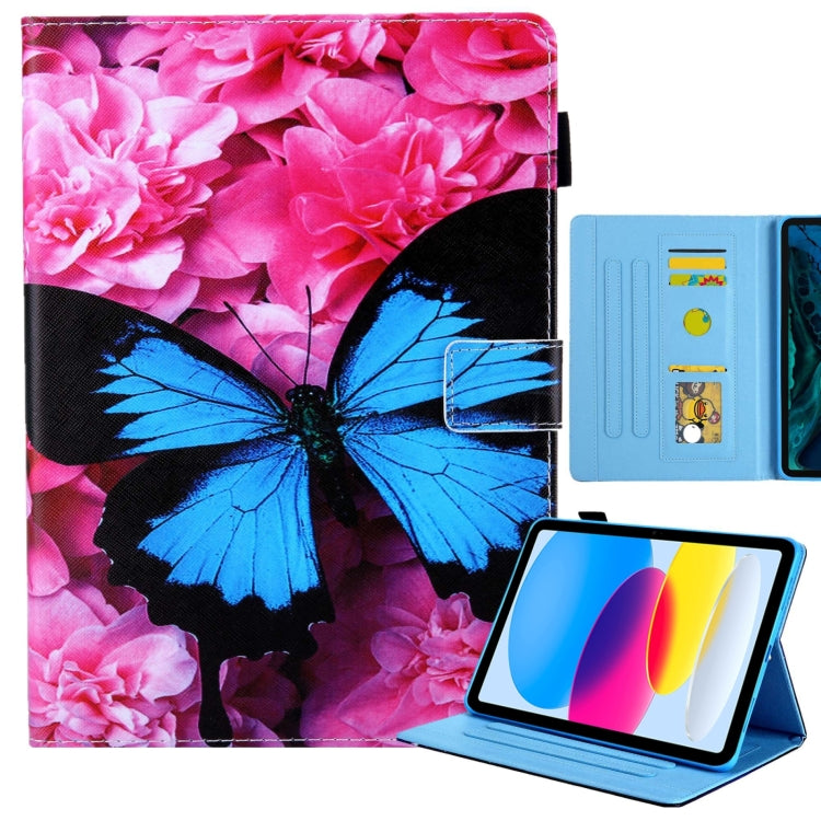 For iPad Pro 11 2024 Colored Drawing Leather Smart Tablet Case(Red Flower Blue Butterfly) - iPad Pro 11 2024 Cases by PMC TechLife | Online Shopping South Africa | PMC TechLife | Buy Now Pay Later Mobicred