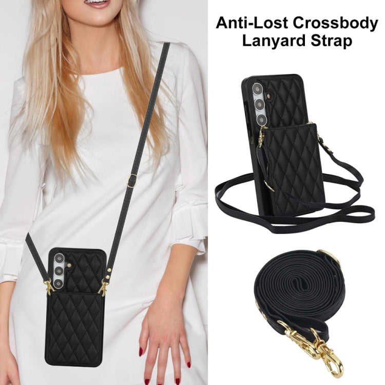 For Samsung Galaxy S24 5G YM015 Crossbody Rhombic Card Bag RFID Phone Case(Black) - Galaxy S24 5G Cases by PMC Jewellery | Online Shopping South Africa | PMC Jewellery | Buy Now Pay Later Mobicred