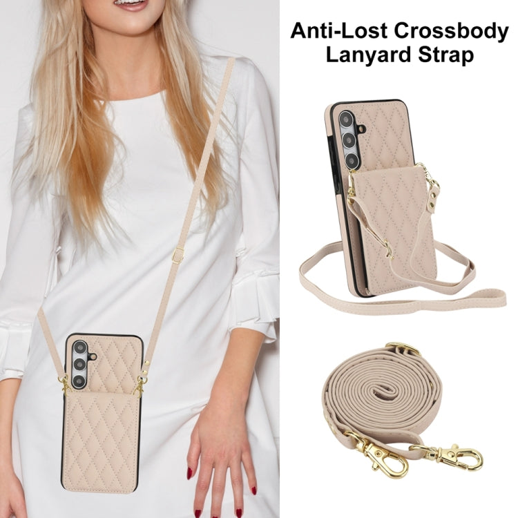 For Samsung Galaxy S24+ 5G YM015 Crossbody Rhombic Card Bag RFID Phone Case(White) - Galaxy S24+ 5G Cases by PMC Jewellery | Online Shopping South Africa | PMC Jewellery | Buy Now Pay Later Mobicred