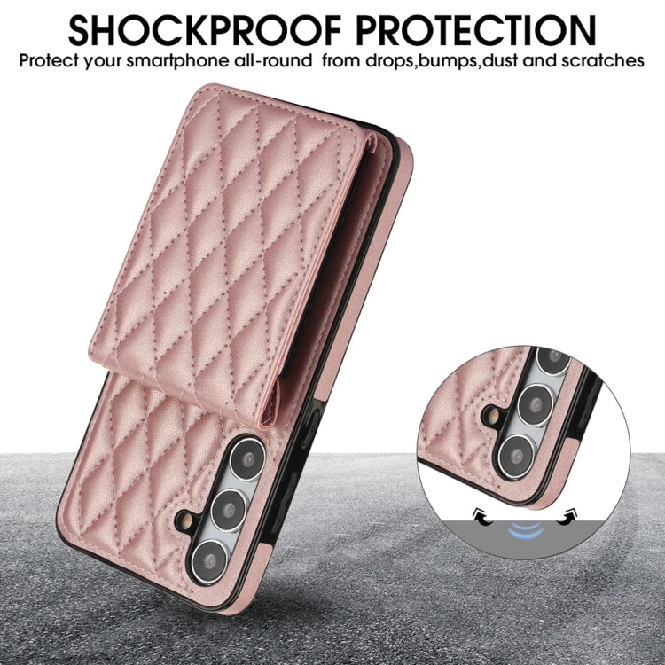 For Samsung Galaxy S24+ 5G YM015 Crossbody Rhombic Card Bag RFID Phone Case(Rose Gold) - Galaxy S24+ 5G Cases by PMC Jewellery | Online Shopping South Africa | PMC Jewellery | Buy Now Pay Later Mobicred