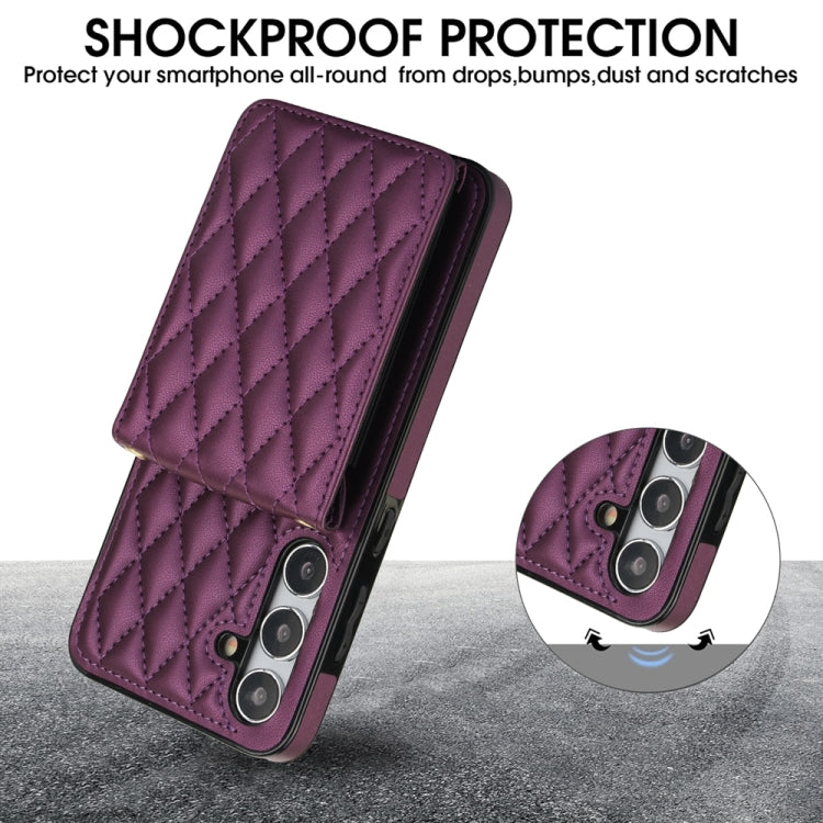 For Samsung Galaxy S24+ 5G YM015 Crossbody Rhombic Card Bag RFID Phone Case(Dark Purple) - Galaxy S24+ 5G Cases by PMC Jewellery | Online Shopping South Africa | PMC Jewellery | Buy Now Pay Later Mobicred