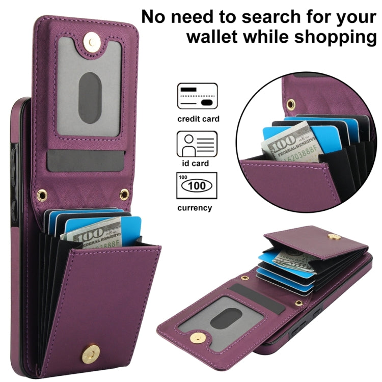 For Samsung Galaxy S24+ 5G YM015 Crossbody Rhombic Card Bag RFID Phone Case(Dark Purple) - Galaxy S24+ 5G Cases by PMC Jewellery | Online Shopping South Africa | PMC Jewellery | Buy Now Pay Later Mobicred