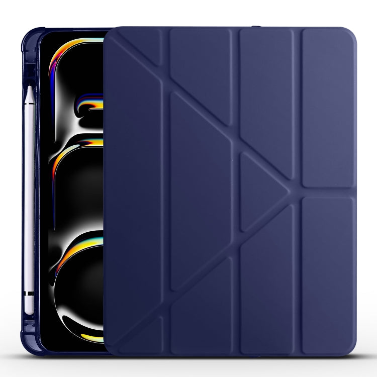 For iPad Pro 13 2024 Multi-folding TPU Leather Smart Tablet Case with Pen Slot(Dark Blue) - iPad Pro 13 2024 Cases by PMC TechLife | Online Shopping South Africa | PMC TechLife | Buy Now Pay Later Mobicred