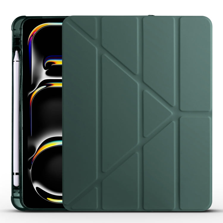 For iPad Pro 13 2024 Multi-folding TPU Leather Smart Tablet Case with Pen Slot(Pine Green) - iPad Pro 13 2024 Cases by PMC TechLife | Online Shopping South Africa | PMC TechLife | Buy Now Pay Later Mobicred