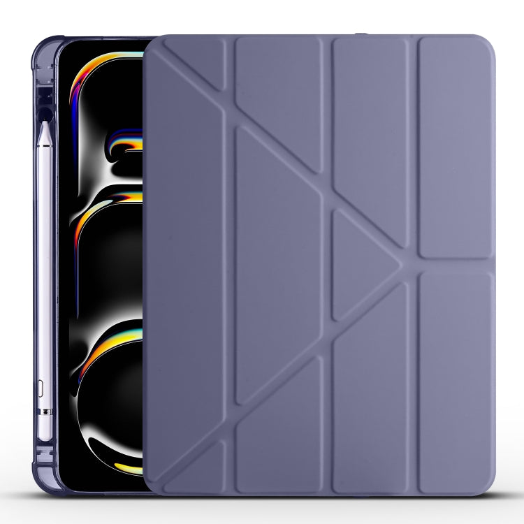 For iPad Pro 13 2024 Multi-folding TPU Leather Smart Tablet Case with Pen Slot(Lavender Purple) - iPad Pro 13 2024 Cases by PMC TechLife | Online Shopping South Africa | PMC TechLife | Buy Now Pay Later Mobicred