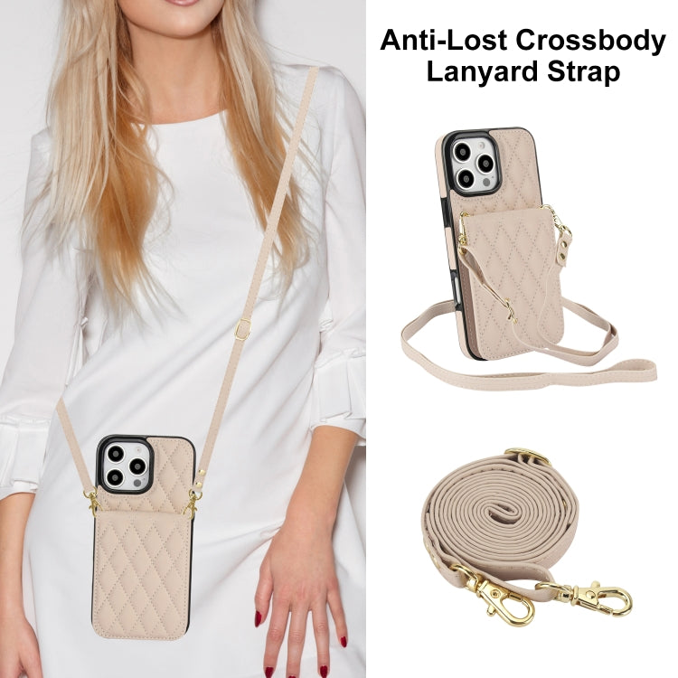 For iPhone 16 Pro Max YM015 Crossbody Rhombic Card Bag RFID Phone Case(White) - iPhone 16 Pro Max Cases by PMC TechLife | Online Shopping South Africa | PMC TechLife | Buy Now Pay Later Mobicred