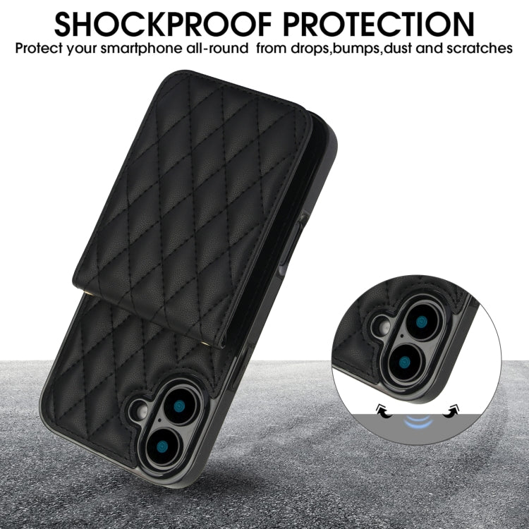 For iPhone 16 Plus YM015 Crossbody Rhombic Card Bag RFID Phone Case(Black) - iPhone 16 Plus Cases by PMC TechLife | Online Shopping South Africa | PMC TechLife | Buy Now Pay Later Mobicred