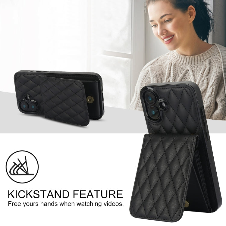 For iPhone 16 Plus YM015 Crossbody Rhombic Card Bag RFID Phone Case(Black) - iPhone 16 Plus Cases by PMC TechLife | Online Shopping South Africa | PMC TechLife | Buy Now Pay Later Mobicred