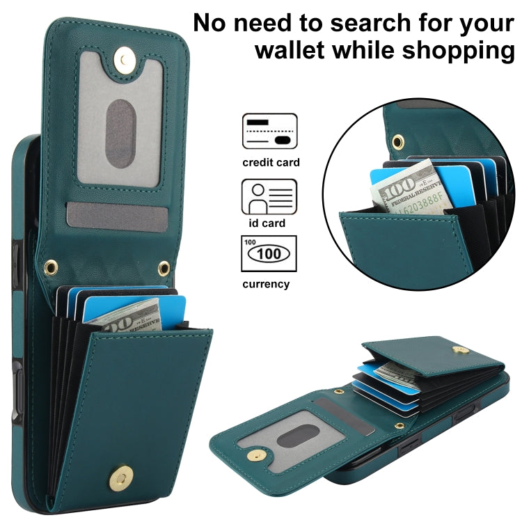 For iPhone 16 YM015 Crossbody Rhombic Card Bag RFID Phone Case(Green) - iPhone 16 Cases by PMC TechLife | Online Shopping South Africa | PMC TechLife | Buy Now Pay Later Mobicred