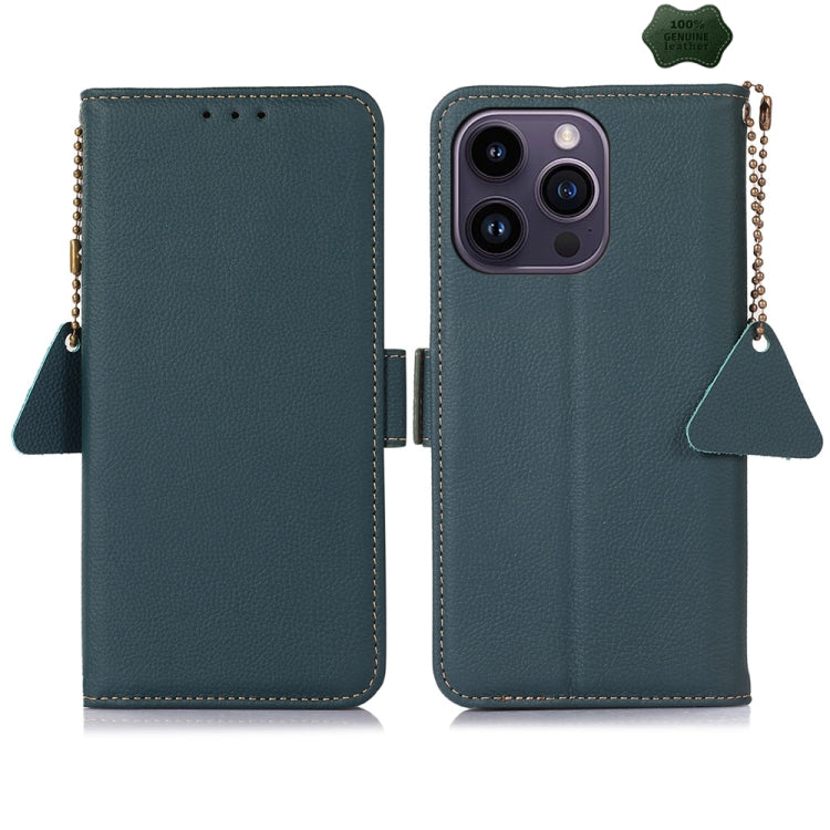 For iPhone 16 Pro Max Side-Magnetic TJ Genuine Leather RFID Phone Case(Green) - free shipping - PMC TechLife - Order now!