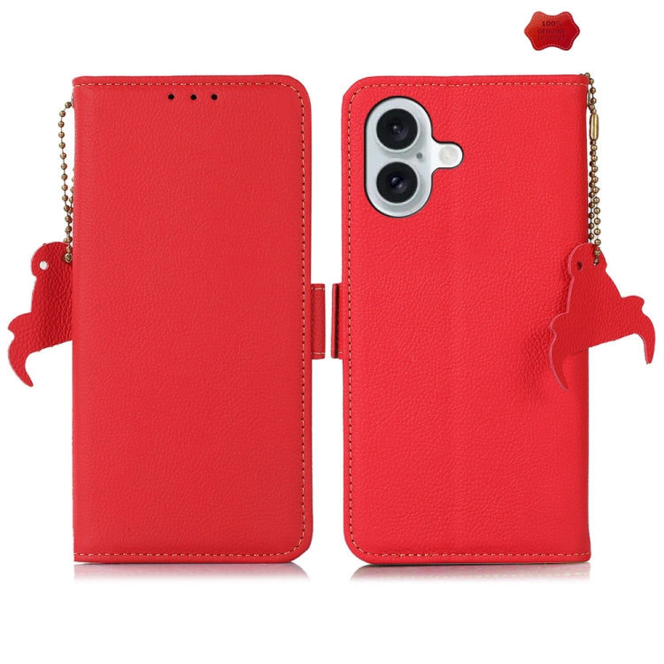 For iPhone 16 Plus Side-Magnetic TJ Genuine Leather RFID Phone Case(Red) - iPhone 16 Plus Cases by PMC TechLife | Online Shopping South Africa | PMC TechLife | Buy Now Pay Later Mobicred