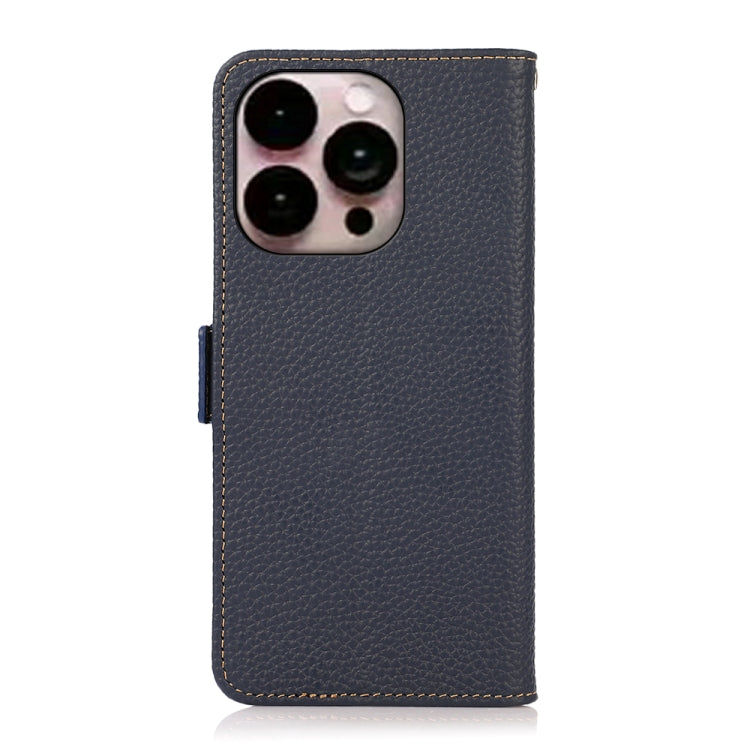 For iPhone 16 Pro Max KHAZNEH Side-Magnetic Litchi Genuine Leather RFID Case(Blue) - iPhone 16 Pro Max Cases by PMC TechLife | Online Shopping South Africa | PMC TechLife | Buy Now Pay Later Mobicred