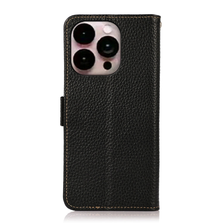 For iPhone 16 Pro KHAZNEH Side-Magnetic Litchi Genuine Leather RFID Case(Black) - iPhone 16 Pro Cases by PMC TechLife | Online Shopping South Africa | PMC TechLife | Buy Now Pay Later Mobicred