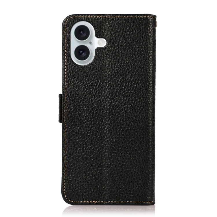 For iPhone 16 Plus KHAZNEH Side-Magnetic Litchi Genuine Leather RFID Case(Black) - iPhone 16 Plus Cases by PMC TechLife | Online Shopping South Africa | PMC TechLife | Buy Now Pay Later Mobicred