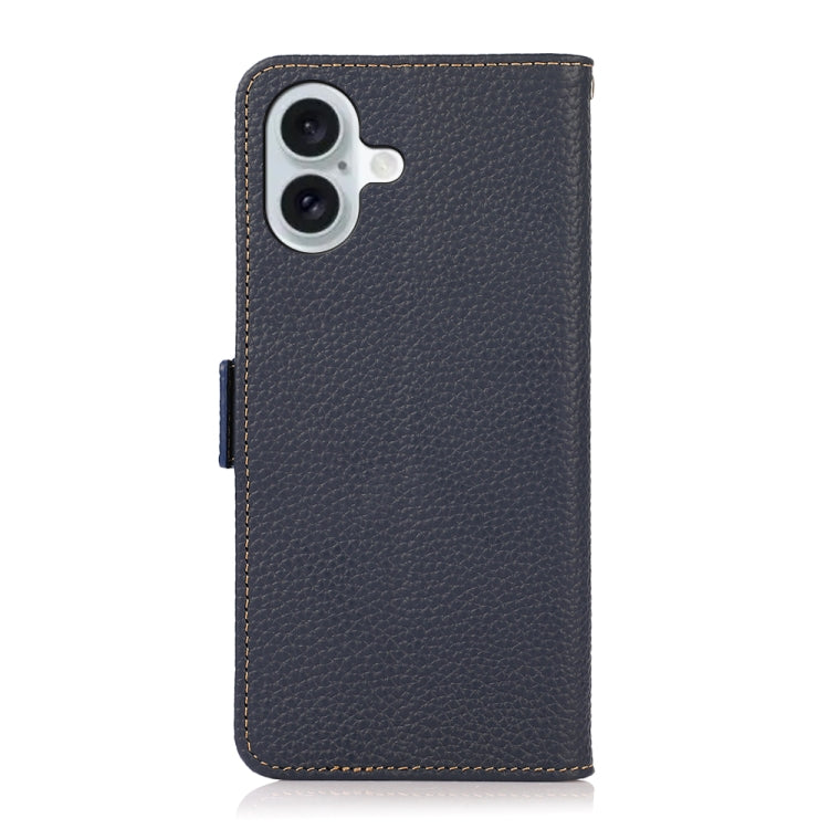 For iPhone 16 Plus KHAZNEH Side-Magnetic Litchi Genuine Leather RFID Case(Blue) - iPhone 16 Plus Cases by PMC TechLife | Online Shopping South Africa | PMC TechLife | Buy Now Pay Later Mobicred