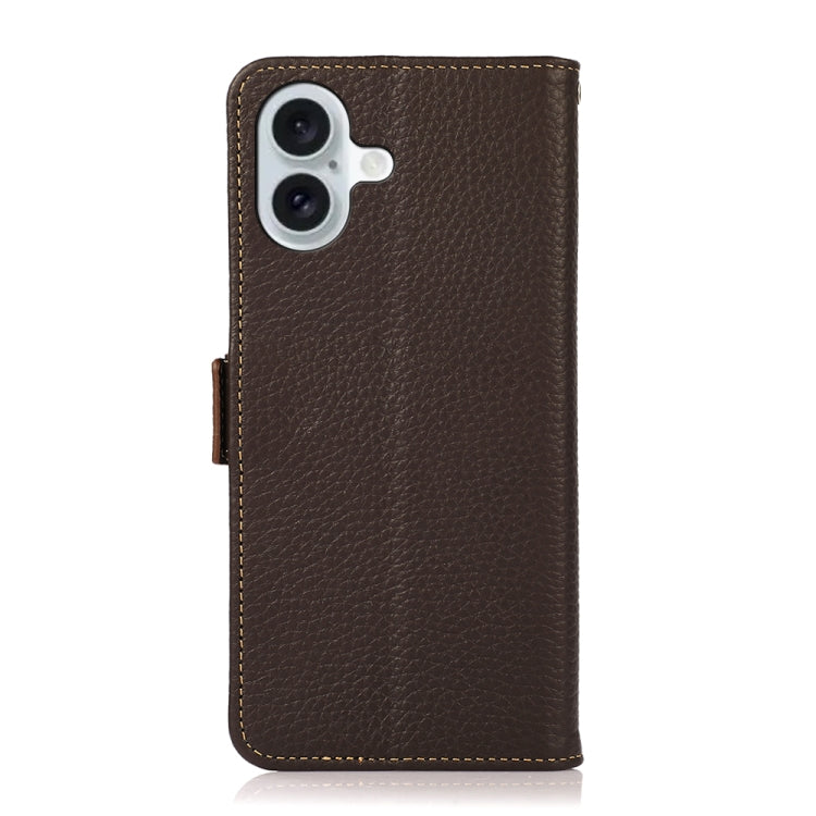 For iPhone 16 KHAZNEH Side-Magnetic Litchi Genuine Leather RFID Case(Brown) - iPhone 16 Cases by PMC TechLife | Online Shopping South Africa | PMC TechLife | Buy Now Pay Later Mobicred