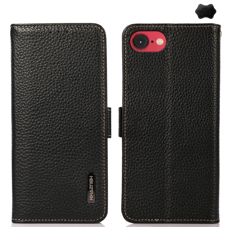 For iPhone 16e KHAZNEH Side-Magnetic Litchi Genuine Leather RFID Case(Black) - iPhone 16e Cases by PMC TechLife | Online Shopping South Africa | PMC TechLife | Buy Now Pay Later Mobicred
