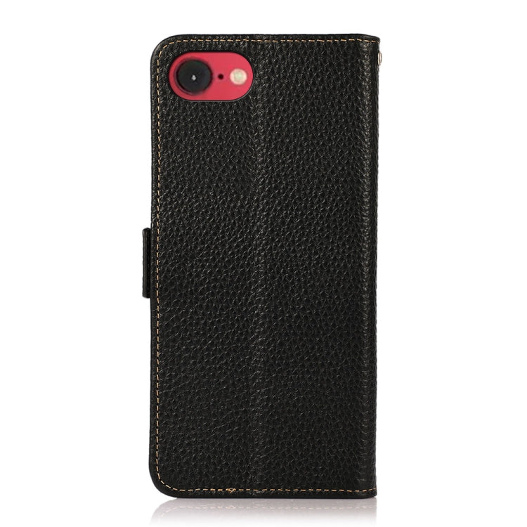 For iPhone 16e KHAZNEH Side-Magnetic Litchi Genuine Leather RFID Case(Black) - iPhone 16e Cases by PMC TechLife | Online Shopping South Africa | PMC TechLife | Buy Now Pay Later Mobicred