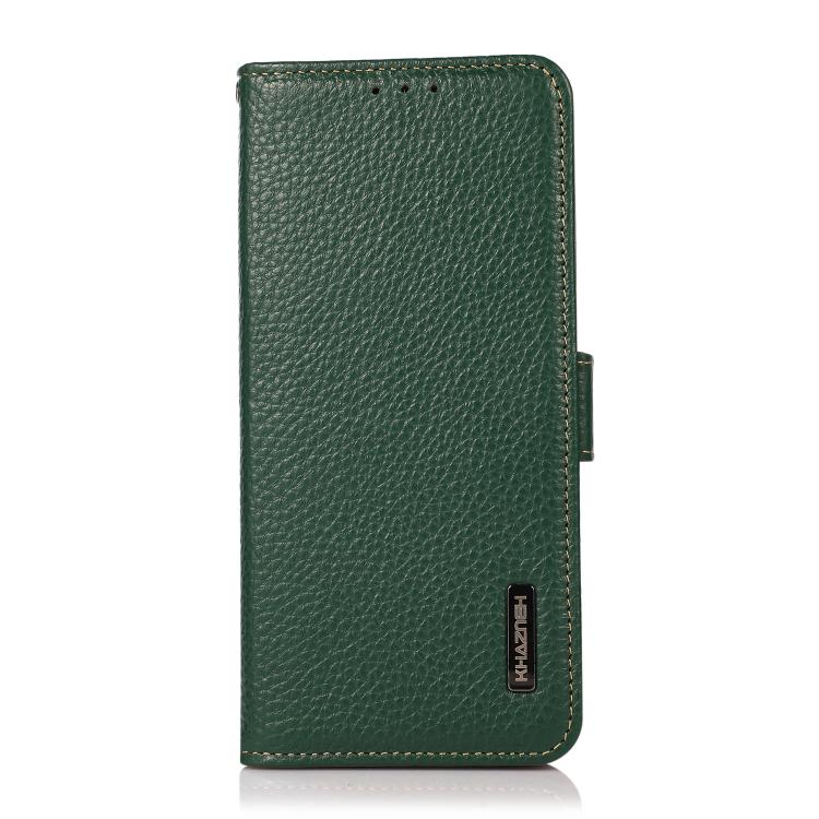 For iPhone 17 Air KHAZNEH Side-Magnetic Litchi Genuine Leather RFID Case(Green) - free shipping - PMc TechLife - Order now!
