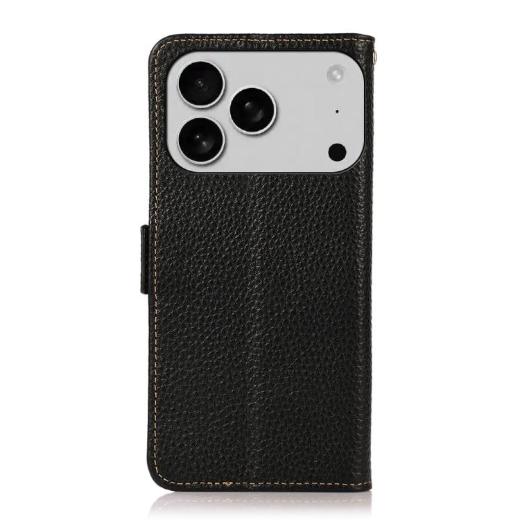 For iPhone 17 Pro Max KHAZNEH Side-Magnetic Litchi Genuine Leather RFID Case(Black) - free shipping - PMc TechLife - Order now!