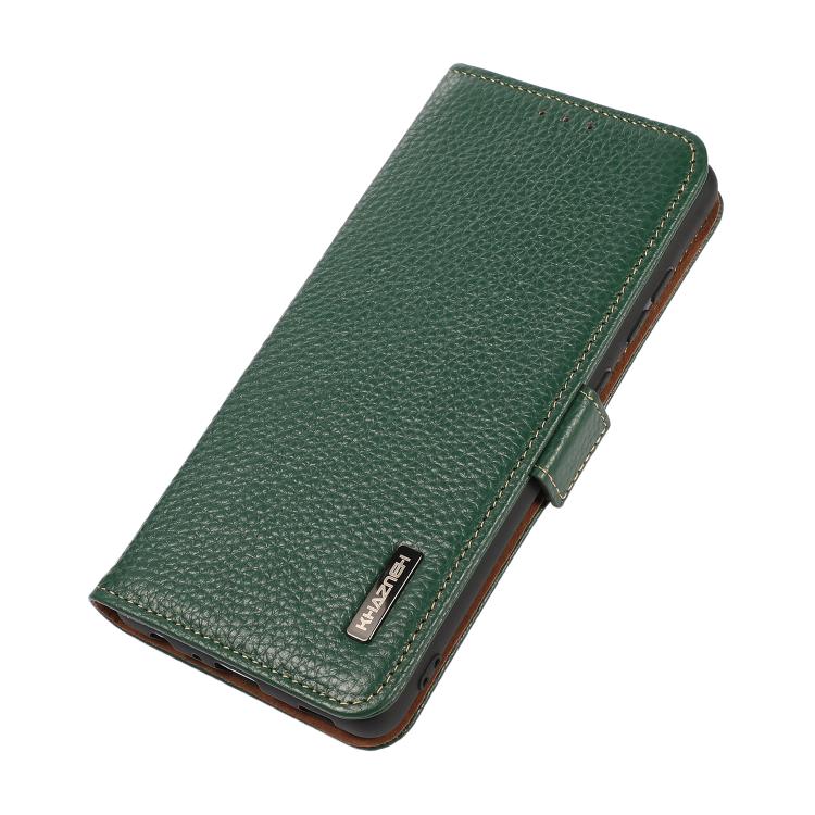 For iPhone 17 Pro Max KHAZNEH Side-Magnetic Litchi Genuine Leather RFID Case(Green) - free shipping - PMc TechLife - Order now!
