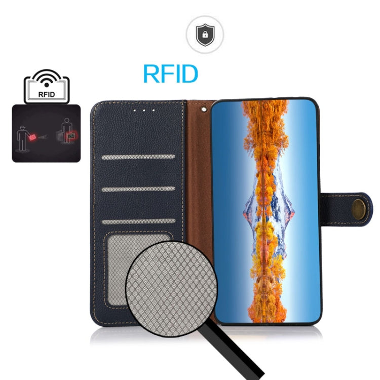 For iPhone 16 Pro Max KHAZNEH Custer Genuine Leather RFID Phone Case(Blue) - iPhone 16 Pro Max Cases by PMC TechLife | Online Shopping South Africa | PMC TechLife | Buy Now Pay Later Mobicred