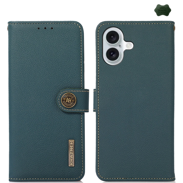 For iPhone 16 Plus KHAZNEH Custer Genuine Leather RFID Phone Case(Green) - free shipping - PMC TechLife - Order now!