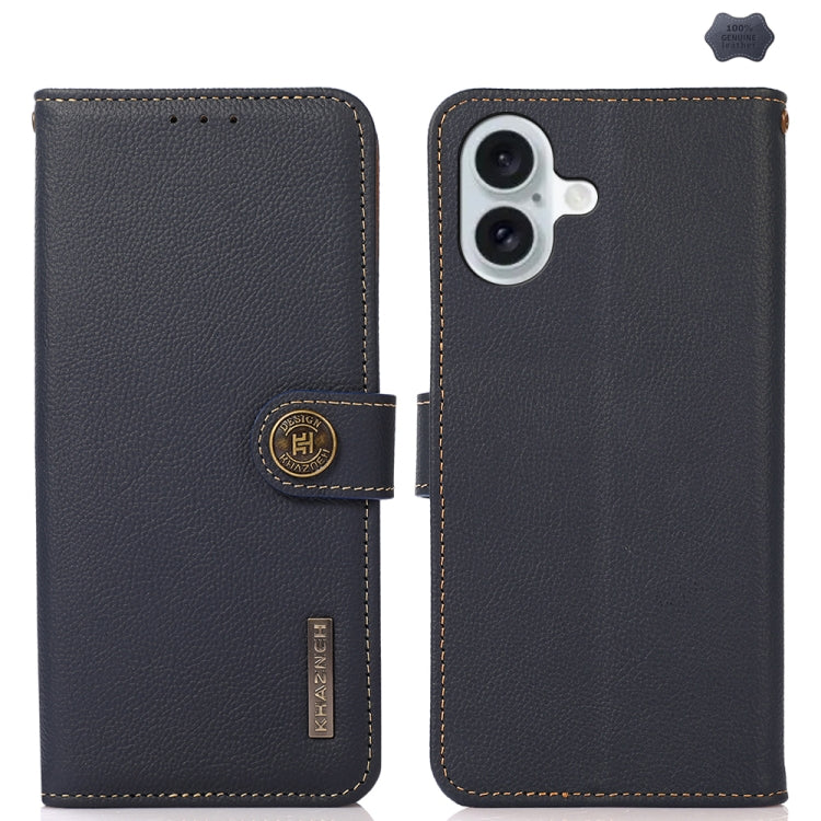 For iPhone 16 KHAZNEH Custer Genuine Leather RFID Phone Case(Blue) - iPhone 16 Cases by PMC TechLife | Online Shopping South Africa | PMC TechLife | Buy Now Pay Later Mobicred