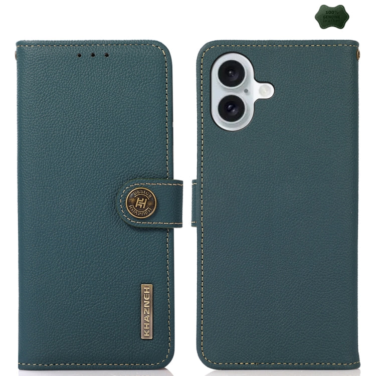 For iPhone 16 KHAZNEH Custer Genuine Leather RFID Phone Case(Green) - iPhone 16 Cases by PMC TechLife | Online Shopping South Africa | PMC TechLife | Buy Now Pay Later Mobicred
