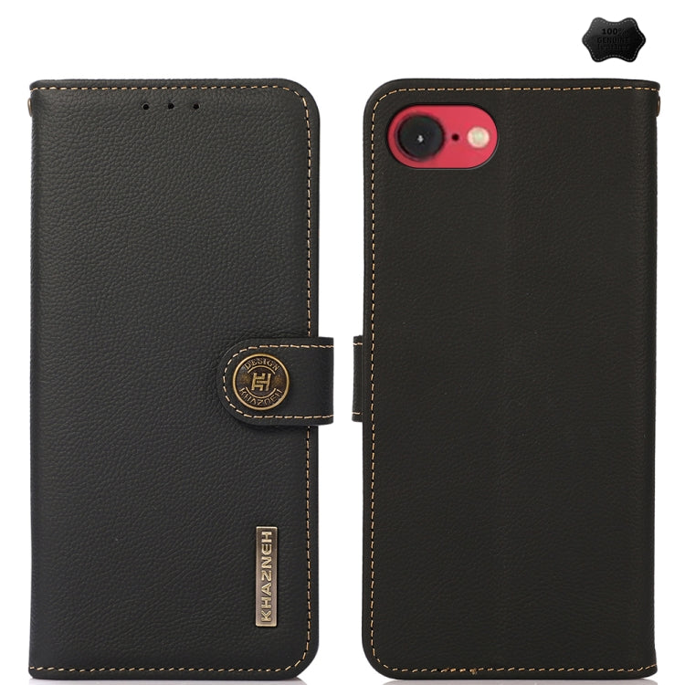 For iPhone SE 2024 KHAZNEH Custer Genuine Leather RFID Phone Case(Black) - More iPhone Cases by PMC TechLife | Online Shopping South Africa | PMC TechLife | Buy Now Pay Later Mobicred