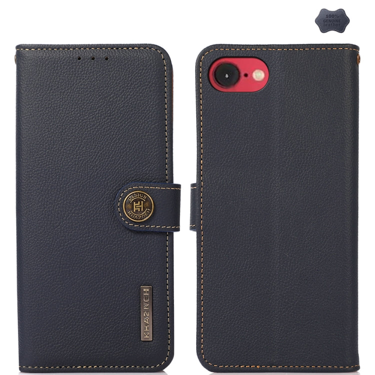 For iPhone SE 2024 KHAZNEH Custer Genuine Leather RFID Phone Case(Blue) - More iPhone Cases by PMC TechLife | Online Shopping South Africa | PMC TechLife | Buy Now Pay Later Mobicred