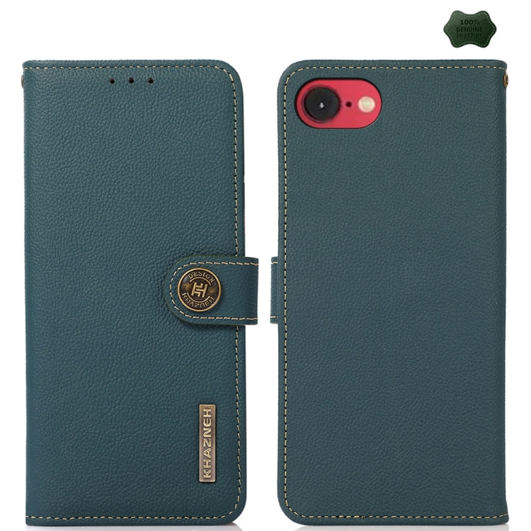 For iPhone 16e KHAZNEH Custer Genuine Leather RFID Phone Case(Green) - iPhone 16e Cases by PMC TechLife | Online Shopping South Africa | PMC TechLife | Buy Now Pay Later Mobicred