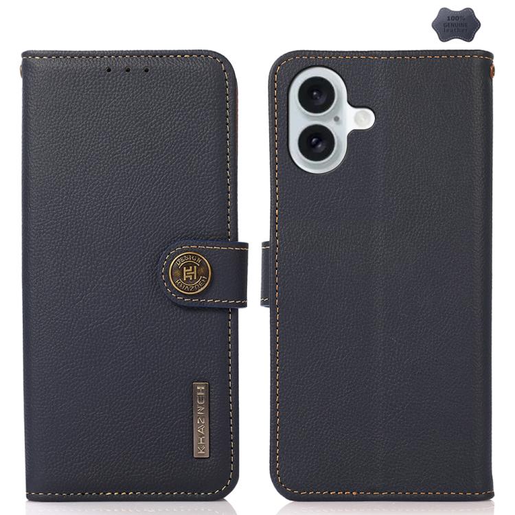 For iPhone 17 KHAZNEH Custer Genuine Leather RFID Phone Case(Blue) - free shipping - PMc TechLife - Order now!